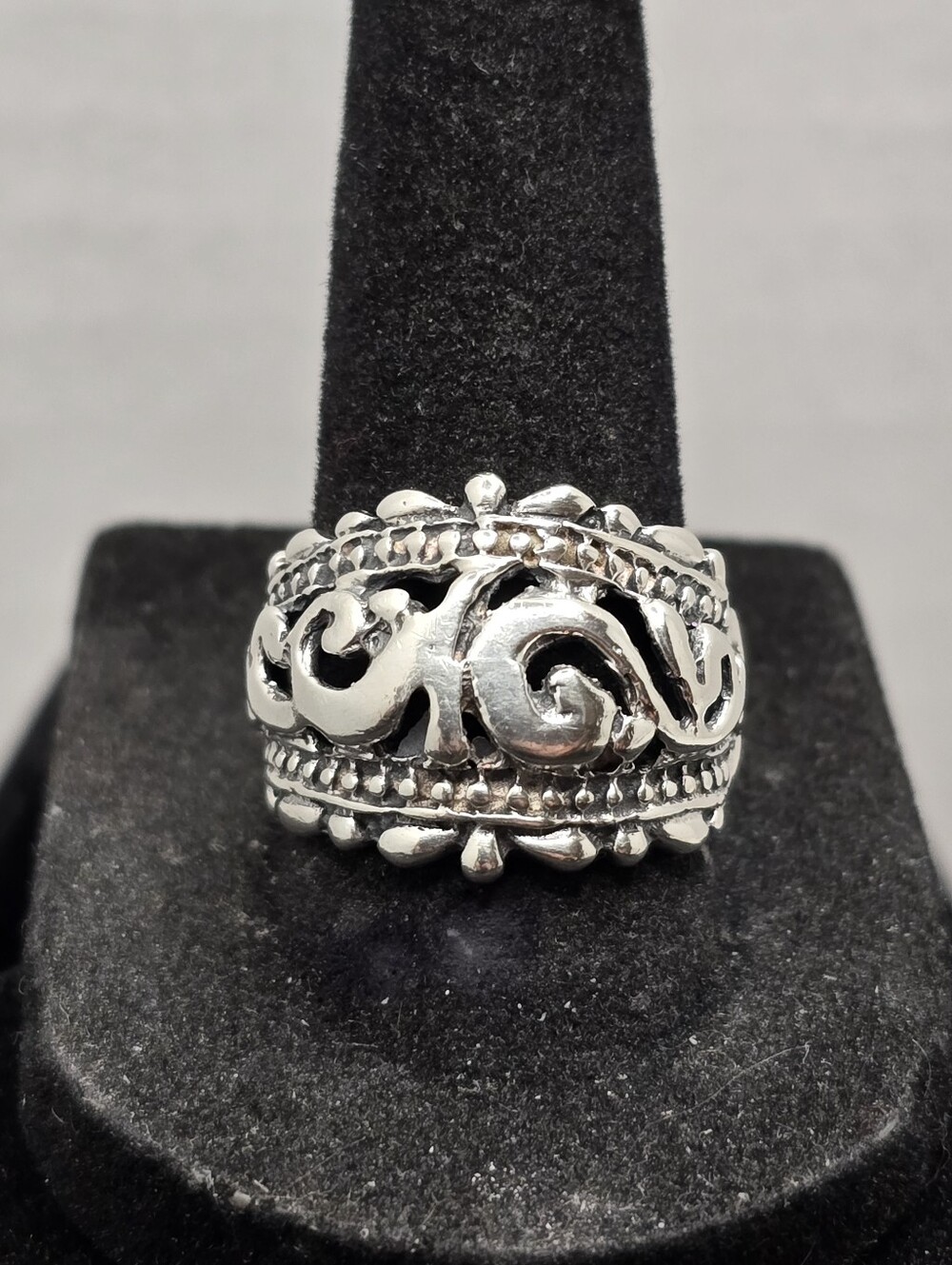 Vintage Sterling Silver Filigree Scroll Dome Ring Size 8.25 Made in Mexico